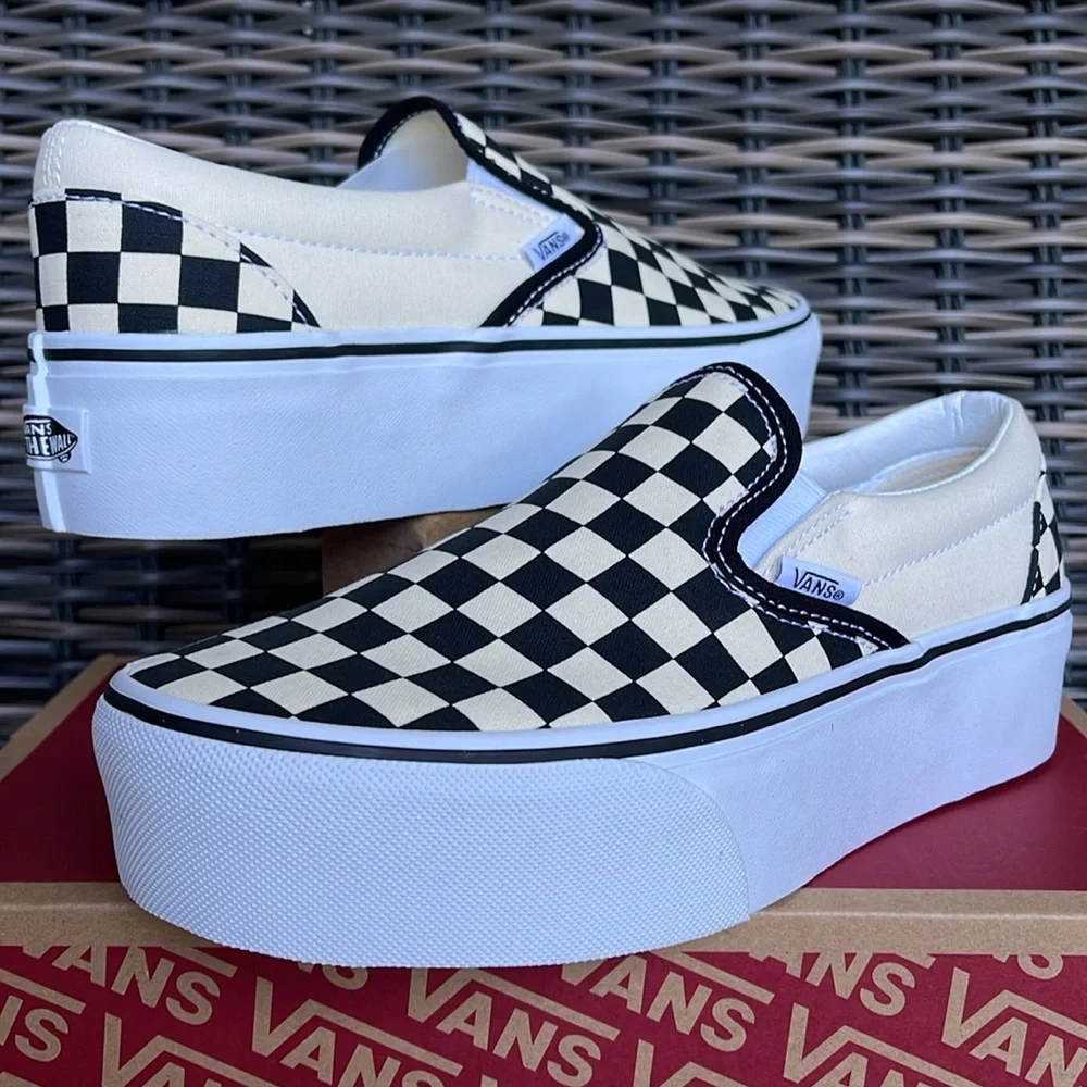 Vans WMNS Classic Slip-On Stackf Checkerboard Black/Classi VN0A7Q5RTYQ Platforms